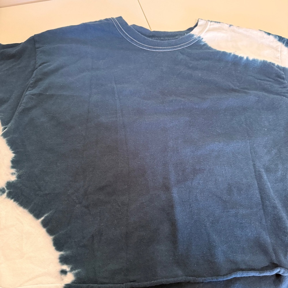 Chemistry Womens Navy Blue White Tie Dye Boxy Crop Top Tee Shirt Size M